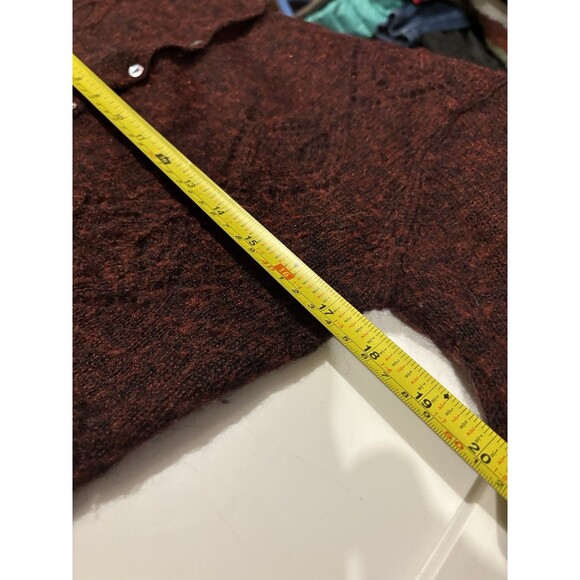 Calme Johnny Was y2k Burgundy Open Knit Cardigan Sweater Top S Wool Cottagecore - Picture 6 of 16